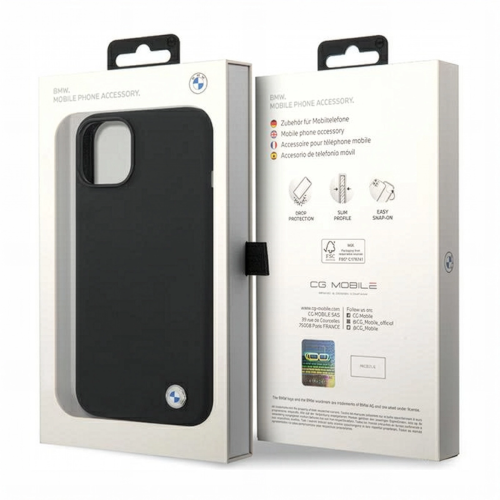 Etui BMW do iPhone 13 / 14 / 15 – Hardcase Silicone z metalowym logo | Oficjalny Dealer