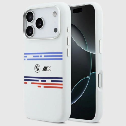 Etui BMW M Silicon Horizontal Line MagSafe iPhone 17 Pro Białe