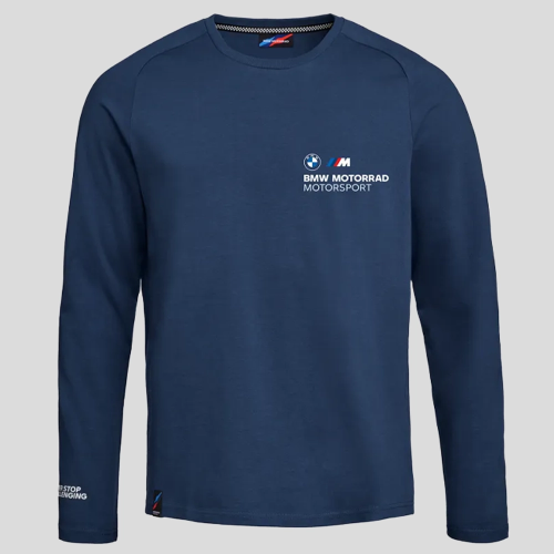 Koszulka BMW Motorrad Motorsport – granatowy longsleeve, Never Stop Challenging