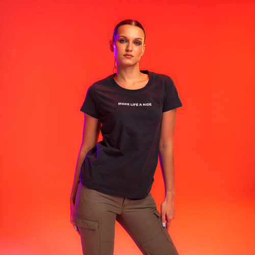 Damska koszulka BMW Motorrad Make Life a Ride – czarny T-shirt z bawełny organicznej