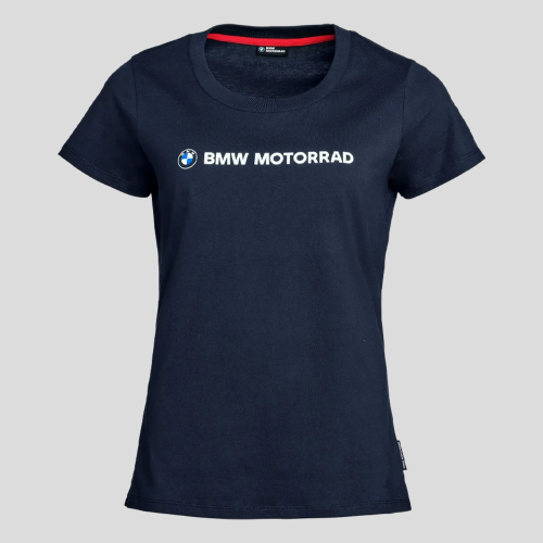 Damska koszulka BMW Motorrad – granatowy T-shirt Slim Fit, bawełna organiczna