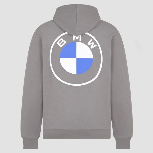 Bluza z kapturem BMW Logo Reverse – szara, bawełna organiczna 340 g/m²