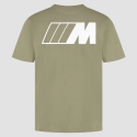 Koszulka BMW M Logo Reverse – zielono-beżowa, oversize 270 g/m²