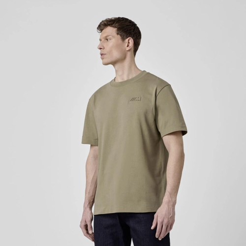 Koszulka BMW M Logo Reverse – zielono-beżowa, oversize 270 g/m²