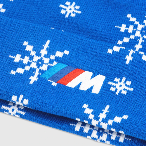 Czapka zimowa BMW M Holiday – niebieska, żakardowy wzór Snowflake